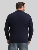 TOM TAILOR Herren Plus Size - Langarm Poloshirt mit Waffelstruktur, blau, Uni – Bild 5