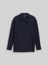 TOM TAILOR Herren Plus Size - Langarm Poloshirt mit Waffelstruktur, blau, Uni – Bild 3