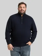 TOM TAILOR Herren Plus Size - Troyer Strickpullover mit Ripp-Details, blau, Meliert – Bild 4
