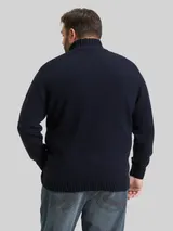 TOM TAILOR Herren Plus Size - Troyer Strickpullover mit Ripp-Details, blau, Meliert – Bild 5