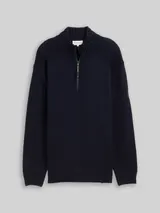 TOM TAILOR Herren Plus Size - Troyer Strickpullover mit Ripp-Details, blau, Meliert – Bild 3
