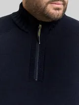 TOM TAILOR Herren Plus Size - Troyer Strickpullover mit Ripp-Details, blau, Meliert – Bild 6