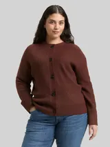 TOM TAILOR Damen Plus Size - Oversize Cardigan mit Rundhalsausschnitt, braun, Meliert – Bild 4