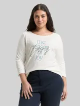 TOM TAILOR Damen Plus Size - Langarmshirt mit Print, weiß, Uni – Bild 4