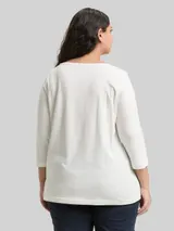 TOM TAILOR Damen Plus Size - Langarmshirt mit Print, weiß, Uni – Bild 5