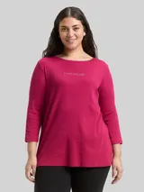 TOM TAILOR Damen Plus Size - Slim Fit Langarmshirt mit Glitzer-Logo, rot, Uni – Bild 4