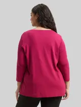 TOM TAILOR Damen Plus Size - Slim Fit Langarmshirt mit Glitzer-Logo, rot, Uni – Bild 5