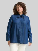 TOM TAILOR Damen Plus Size - Bluse mit Schleifen-Detail, blau, Uni – Bild 4