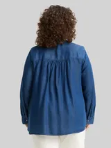 TOM TAILOR Damen Plus Size - Bluse mit Schleifen-Detail, blau, Uni – Bild 5