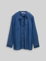 TOM TAILOR Damen Plus Size - Bluse mit Schleifen-Detail, blau, Uni – Bild 3