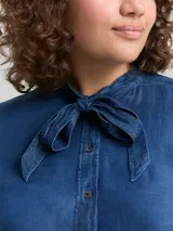 TOM TAILOR Damen Plus Size - Bluse mit Schleifen-Detail, blau, Uni – Bild 6