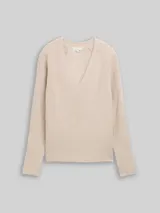 TOM TAILOR Damen Strickpullover mit V-Ausschnitt, braun, Meliert – Bild 3