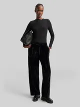 TOM TAILOR DENIM Damen Wide Leg Samthose, schwarz, Uni – Bild 4