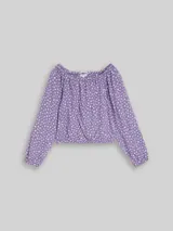 TOM TAILOR Mädchen Cropped Bluse mit Carmen-Ausschnitt, lila, Gemustert – Bild 3