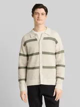 TOM TAILOR DENIM Herren Relaxed Fit Strickjacke mit Lochmuster, grün, Gestreift – Bild 4