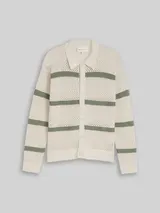 TOM TAILOR DENIM Herren Relaxed Fit Strickjacke mit Lochmuster, grün, Gestreift – Bild 3
