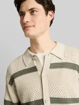 TOM TAILOR DENIM Herren Relaxed Fit Strickjacke mit Lochmuster, grün, Gestreift – Bild 6