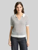 TOM TAILOR Damen Strickpullover mit Polokragen, weiß, Gestreift – Bild 4