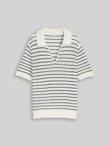 TOM TAILOR Damen Strickpullover mit Polokragen, weiß, Gestreift – Bild 3