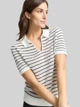 TOM TAILOR Damen Strickpullover mit Polokragen, weiß, Gestreift – Bild 6