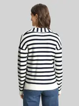 TOM TAILOR Damen Loose Fit Strickpullover mit Polokragen, blau, Gestreift – Bild 5