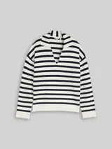 TOM TAILOR Damen Loose Fit Strickpullover mit Polokragen, blau, Gestreift – Bild 3
