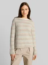 TOM TAILOR Damen Loose Fit Strickpullover mit Streifenmuster, blau, Gestreift – Bild 4