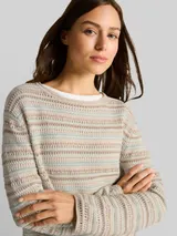 TOM TAILOR Damen Loose Fit Strickpullover mit Streifenmuster, blau, Gestreift – Bild 6