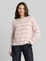 TOM TAILOR Damen Loose Fit Strickpullover mit Streifenmuster, rosa, Gestreift – Bild 4
