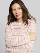 TOM TAILOR Damen Loose Fit Strickpullover mit Streifenmuster, rosa, Gestreift – Bild 6