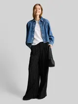 TOM TAILOR DENIM Damen Wide Leg Hose mit Leinenanteil, schwarz, Gestreift – Bild 4