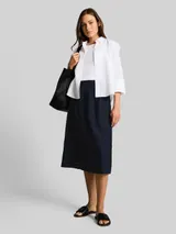TOM TAILOR Damen High Waist Midi-Rock mit Stickerei, blau, Uni – Bild 4
