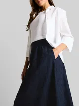 TOM TAILOR Damen High Waist Midi-Rock mit Stickerei, blau, Uni – Bild 6