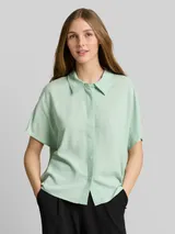 TOM TAILOR DENIM Damen Bluse aus Viskose, grün, Uni – Bild 4