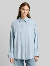 TOM TAILOR DENIM Damen Oversize Hemdbluse mit Streifenmuster, blau, Gestreift – Bild 4