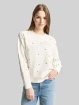 TOM TAILOR DENIM Damen Loose Fit Sweatshirt mit Stickerei, weiß, Uni – Bild 4