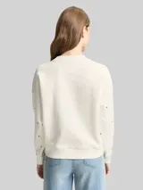 TOM TAILOR DENIM Damen Loose Fit Sweatshirt mit Stickerei, weiß, Uni – Bild 5