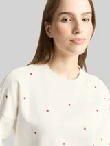 TOM TAILOR DENIM Damen Loose Fit Sweatshirt mit Stickerei, weiß, Uni – Bild 6