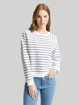 TOM TAILOR DENIM Damen Sweatshirt mit Streifenmuster, weiß, Gestreift – Bild 4