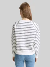 TOM TAILOR DENIM Damen Sweatshirt mit Streifenmuster, weiß, Gestreift – Bild 5