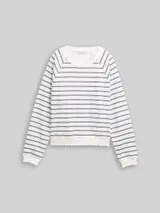 TOM TAILOR DENIM Damen Sweatshirt mit Streifenmuster, weiß, Gestreift – Bild 3