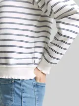 TOM TAILOR DENIM Damen Sweatshirt mit Streifenmuster, weiß, Gestreift – Bild 6