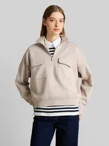 TOM TAILOR DENIM Damen Loose Fit Troyer Sweatshirt aus Scuba, grau, Uni – Bild 4