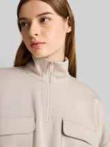 TOM TAILOR DENIM Damen Loose Fit Troyer Sweatshirt aus Scuba, grau, Uni – Bild 6