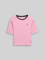TOM TAILOR DENIM Damen T-Shirt mit Streifenmuster, rosa, Gestreift – Bild 3
