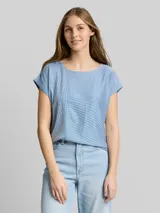TOM TAILOR DENIM Damen Loose Fit T-Shirt mit Streifenmuster, blau, Gestreift – Bild 4