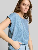 TOM TAILOR DENIM Damen Loose Fit T-Shirt mit Streifenmuster, blau, Gestreift – Bild 6