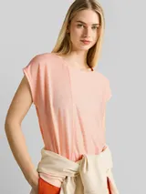 TOM TAILOR DENIM Damen Loose Fit T-Shirt mit Streifenmuster, orange, Gestreift – Bild 6