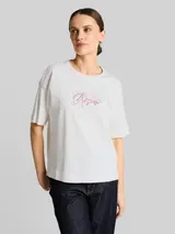 TOM TAILOR Damen T-Shirt mit Schriftzug, weiß, Uni – Bild 4