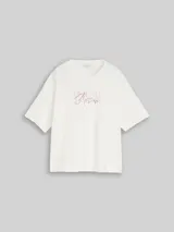 TOM TAILOR Damen T-Shirt mit Schriftzug, weiß, Uni – Bild 3